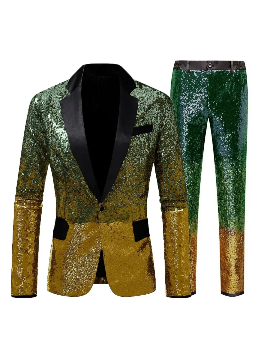 Tailored Fit Single Breasted One-button 2 Pieces Gradient Sequins Men's Casual Suits - Image 4