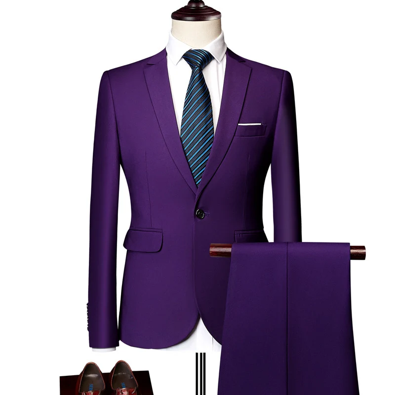 Tailored Fit Single Breasted One-button 2 Pieces Solid Colored Men's Casual Suits - Image 11