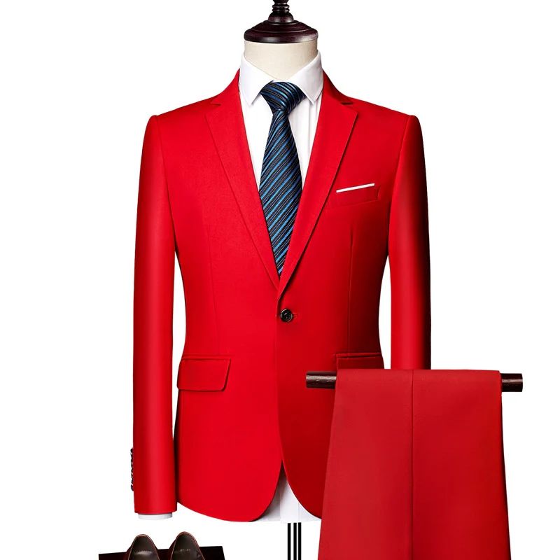Tailored Fit Single Breasted One-button 2 Pieces Solid Colored Men's Casual Suits - Image 12