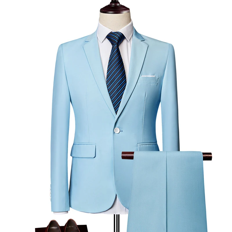 Tailored Fit Single Breasted One-button 2 Pieces Solid Colored Men's Casual Suits - Image 14