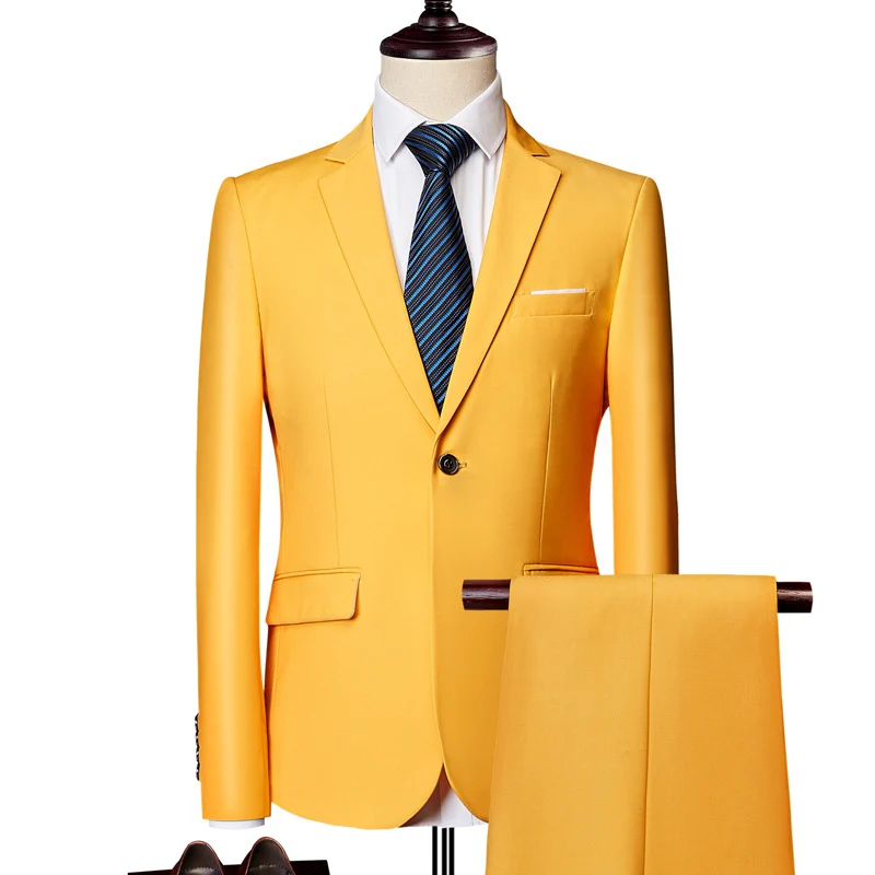 Tailored Fit Single Breasted One-button 2 Pieces Solid Colored Men's Casual Suits - Image 17