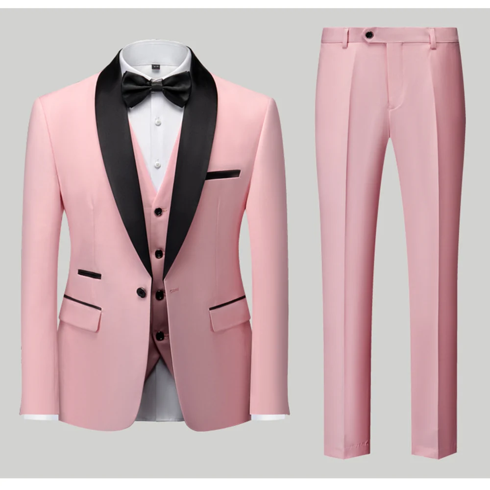 Tailored Fit Single Breasted One-Button 3 Pieces Patterned Men's Wedding Suits - Image 7