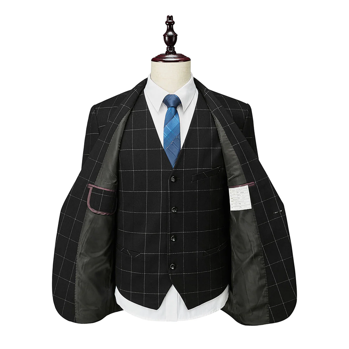 Tailored Fit Single Breasted One-button 3 Pieces Plaid Men's Wedding Suits - Image 3