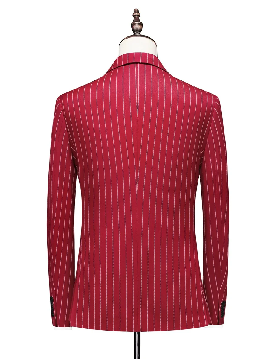 Tailored Fit Single Breasted One-button 3 Pieces Stripe print Men's Wedding Suits - Image 2