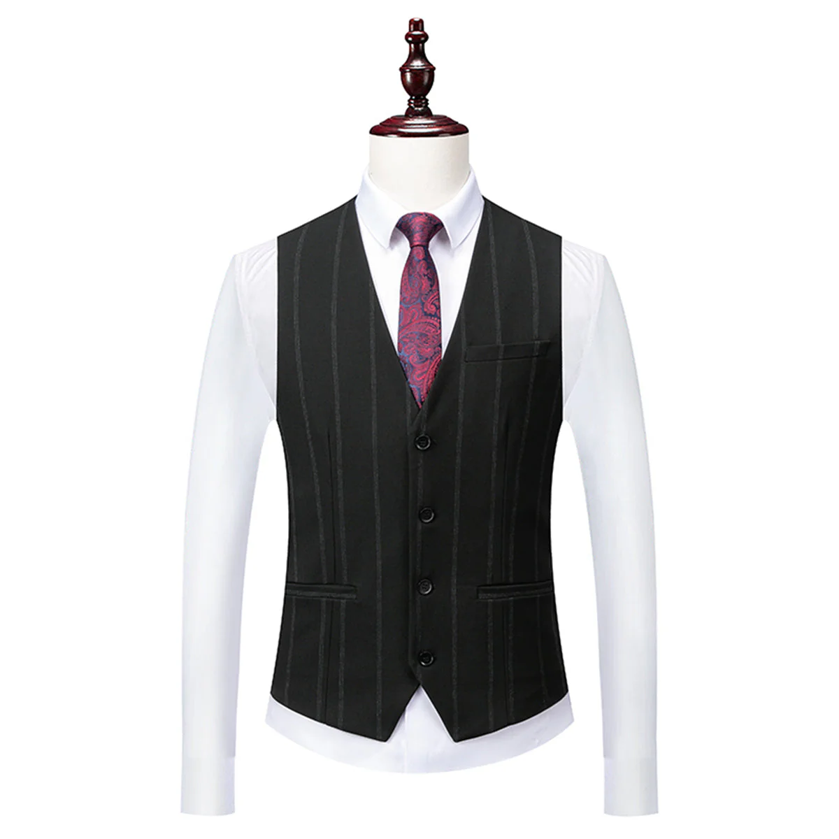 Tailored Fit Single Breasted One-button 3 Pieces Striped Men's Wedding Suits - Image 4