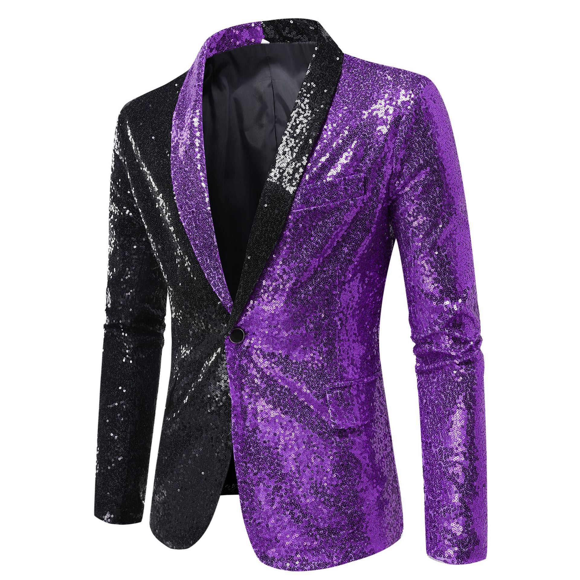 Tailored Fit Single Breasted One-Button Sequin Men's Party Jacket - Image 5
