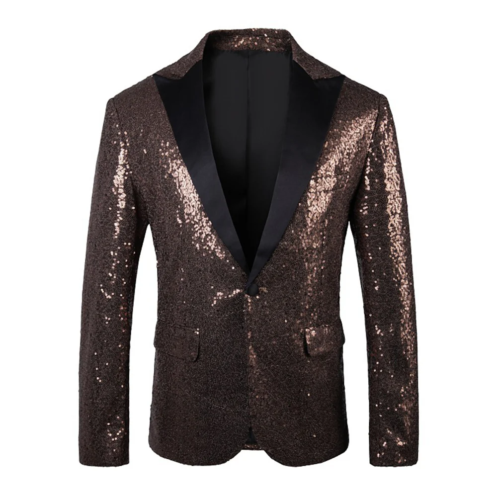 Tailored Fit Single Breasted One-Button Sequin Men's Party Jacket - Image 7