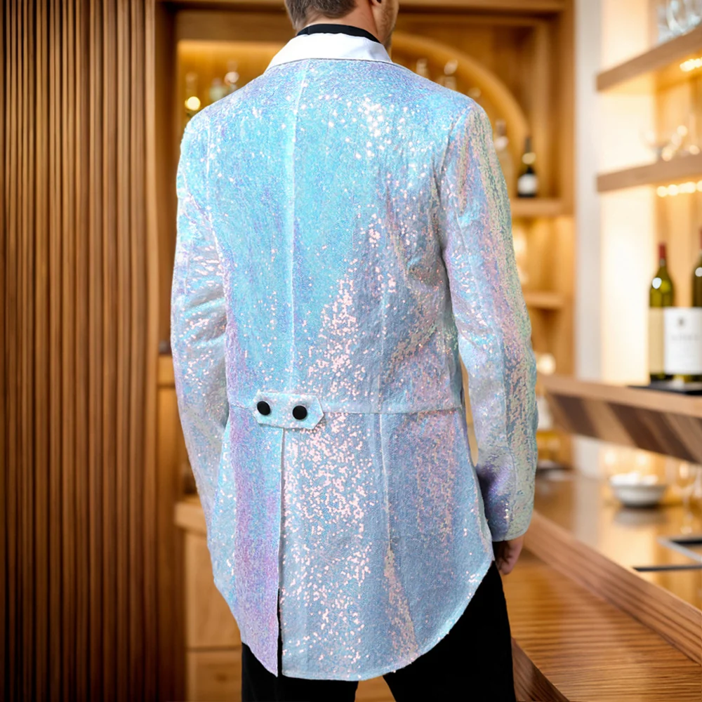Tailored Fit Single Breasted Six-Button Sequin Colored Men's Party Jacket - Image 2