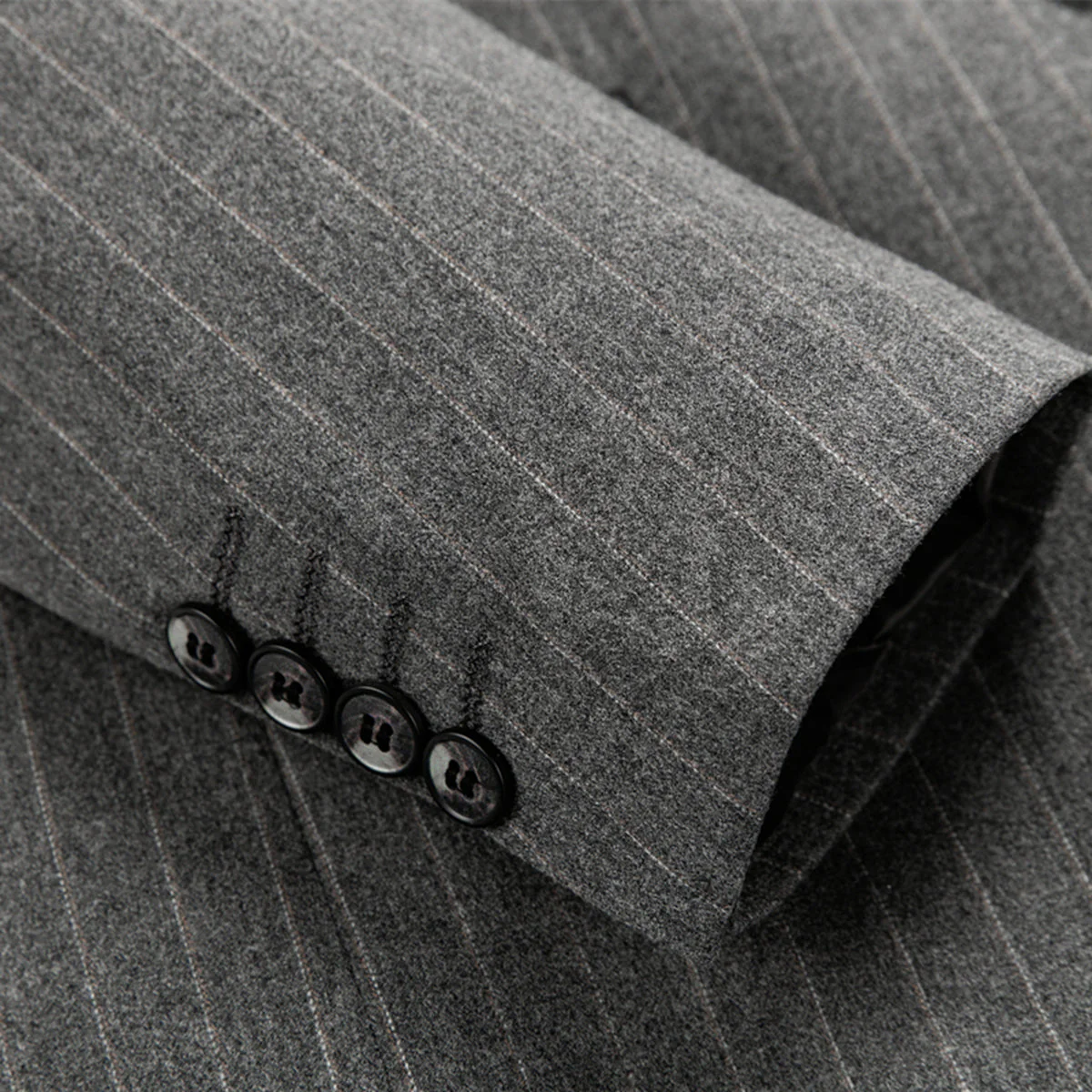 Tailored Fit Single Breasted Two-buttons 2 Pieces Striped Men's Wedding Suits - Image 4