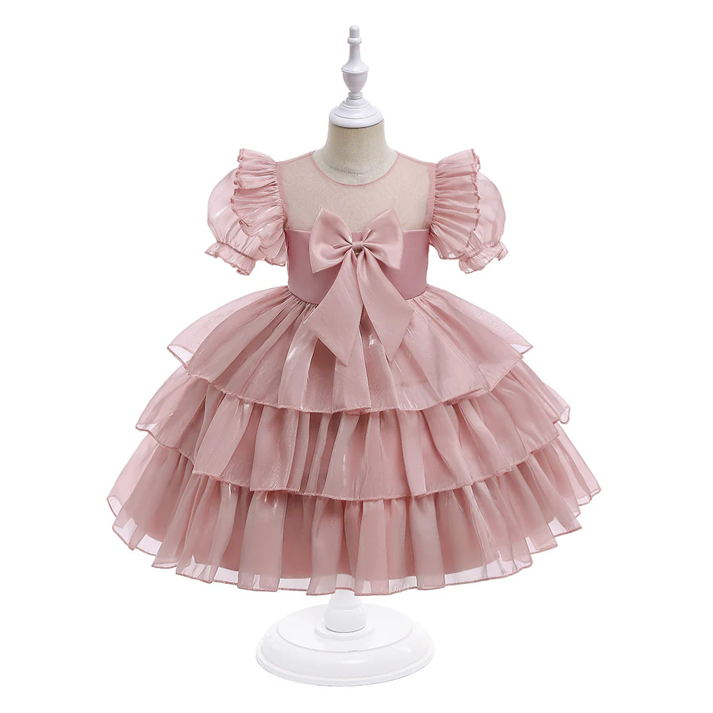 Tiered Ball Gown Scoop Short Sleeves Pleated Christmas Dresses for Girls - Image 4