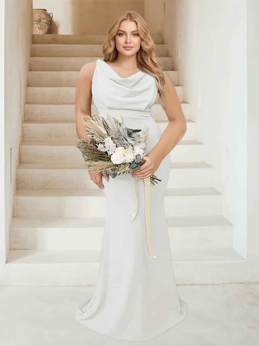 Trumpet/Mermaid Cowl Neck Sleeveless Ruched Plus Size Bridesmaid Dresses - Image 39