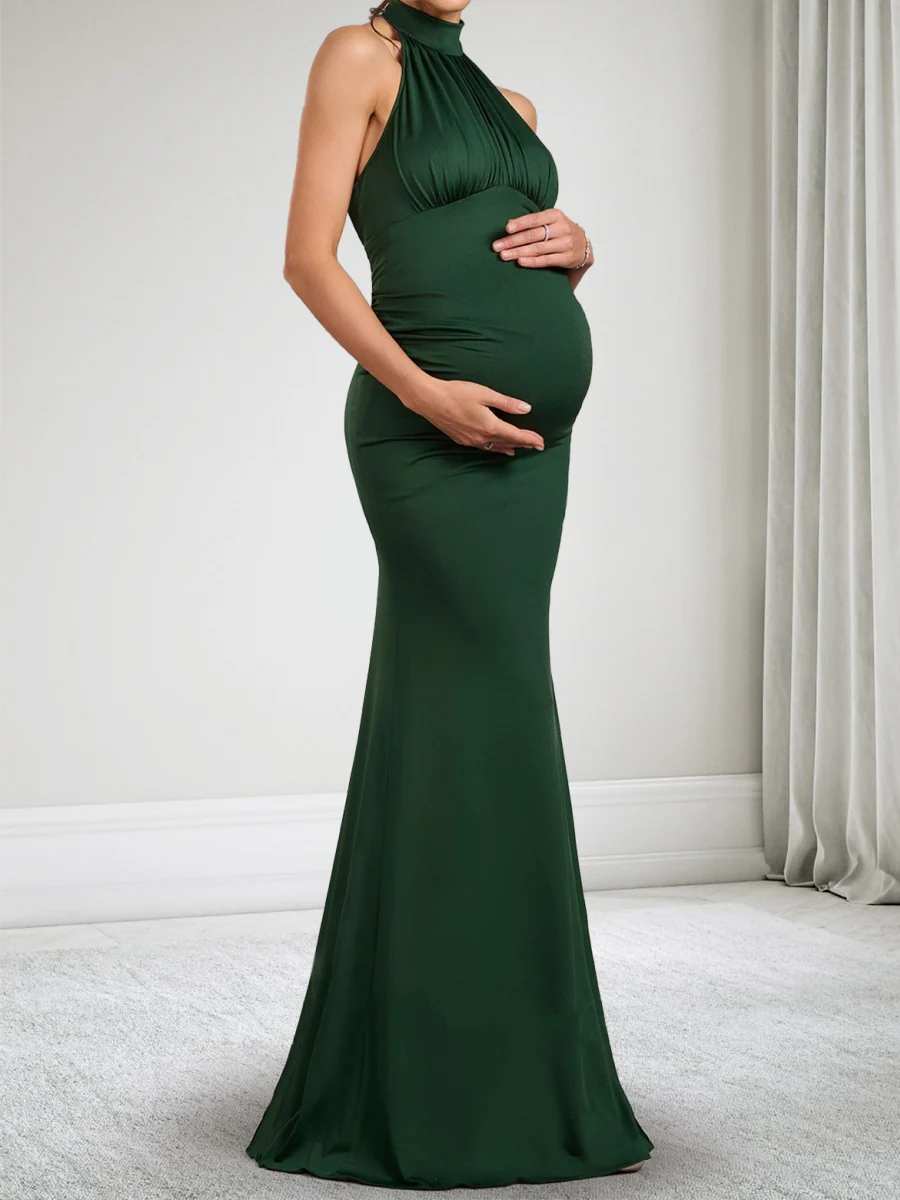 Trumpet/Mermaid Halter Neck Sleeveless Floor Length Baby Shower Wedding Guest Dresses - Image 4