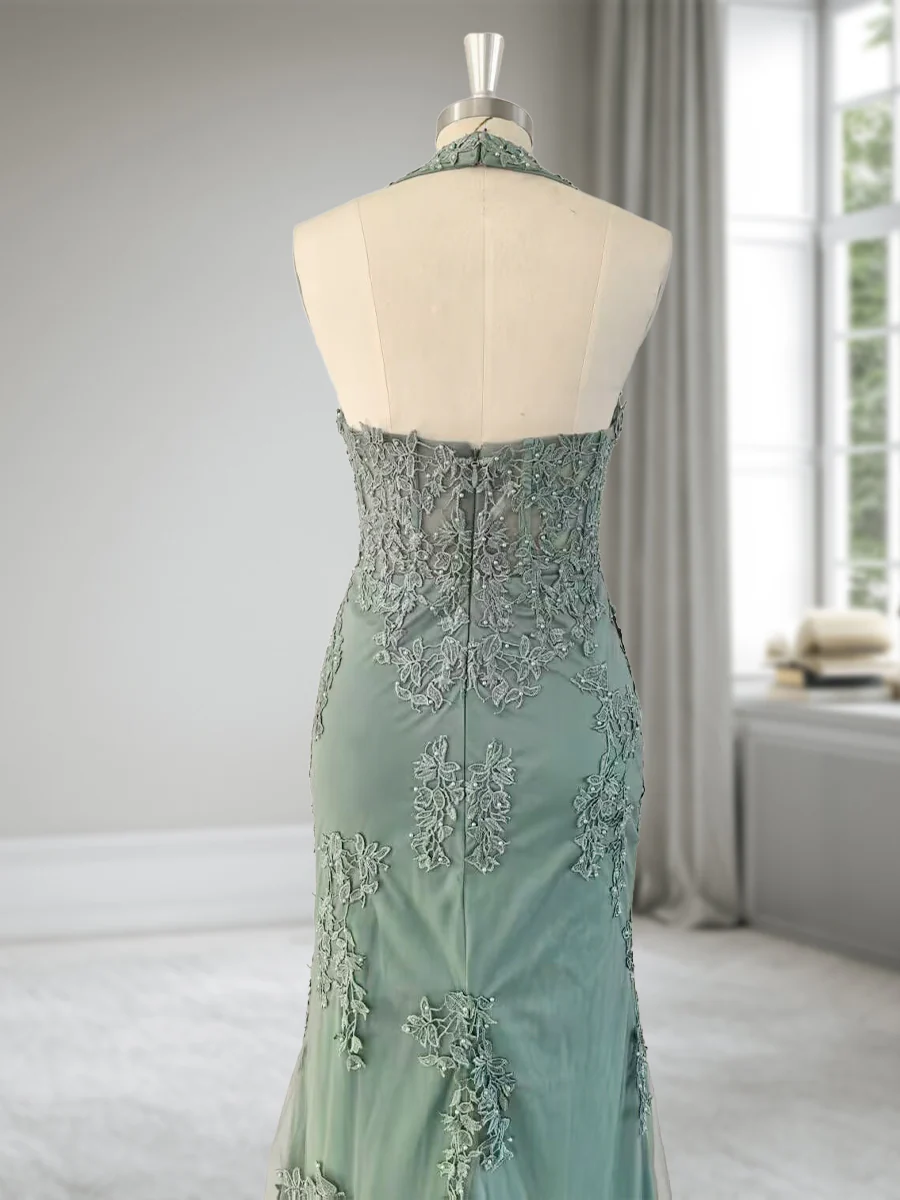 Trumpet/Mermaid Halter Sleeveless Beading Prom Dresses - Image 6