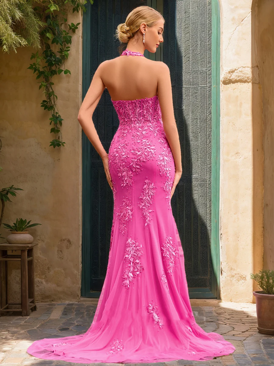 Trumpet/Mermaid Halter Sleeveless Split Side Prom Dresses - Image 2