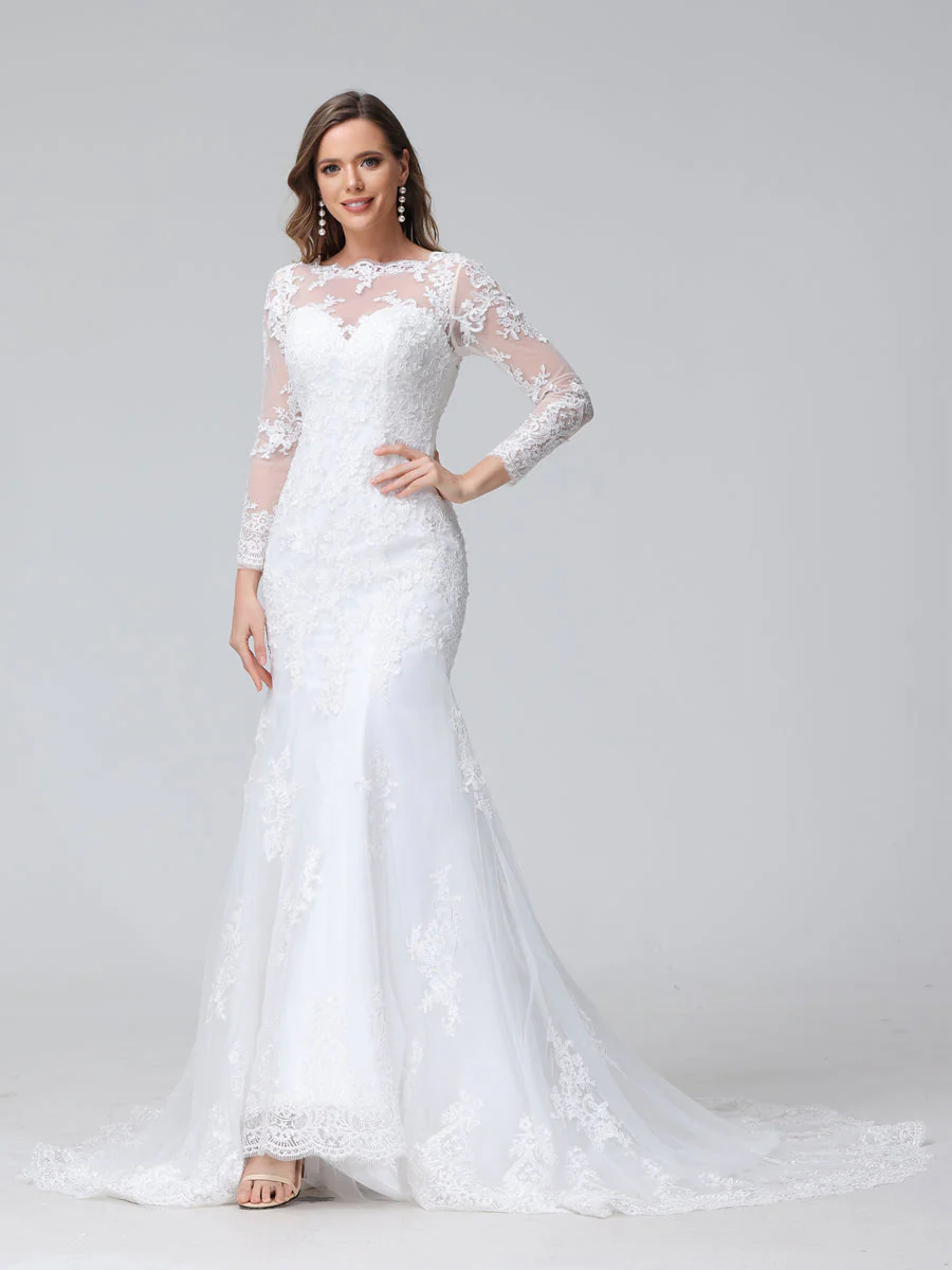 Trumpet/Mermaid Long Sleeves Lace Wedding Dresses with Appliques - Image 4