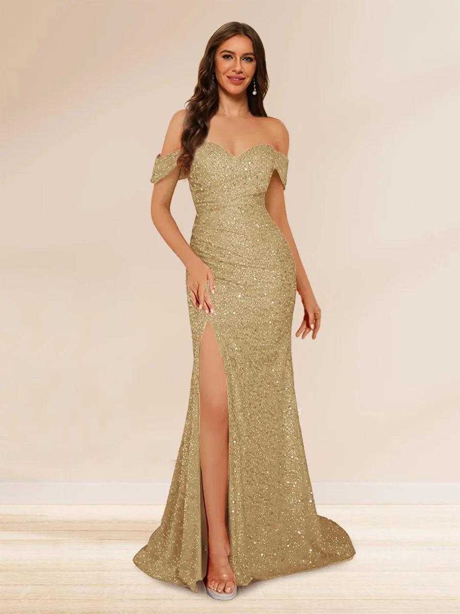 Trumpet/Mermaid Off-the-Shoulder Long Evening Dresses with Sequins & Split Side - Image 5