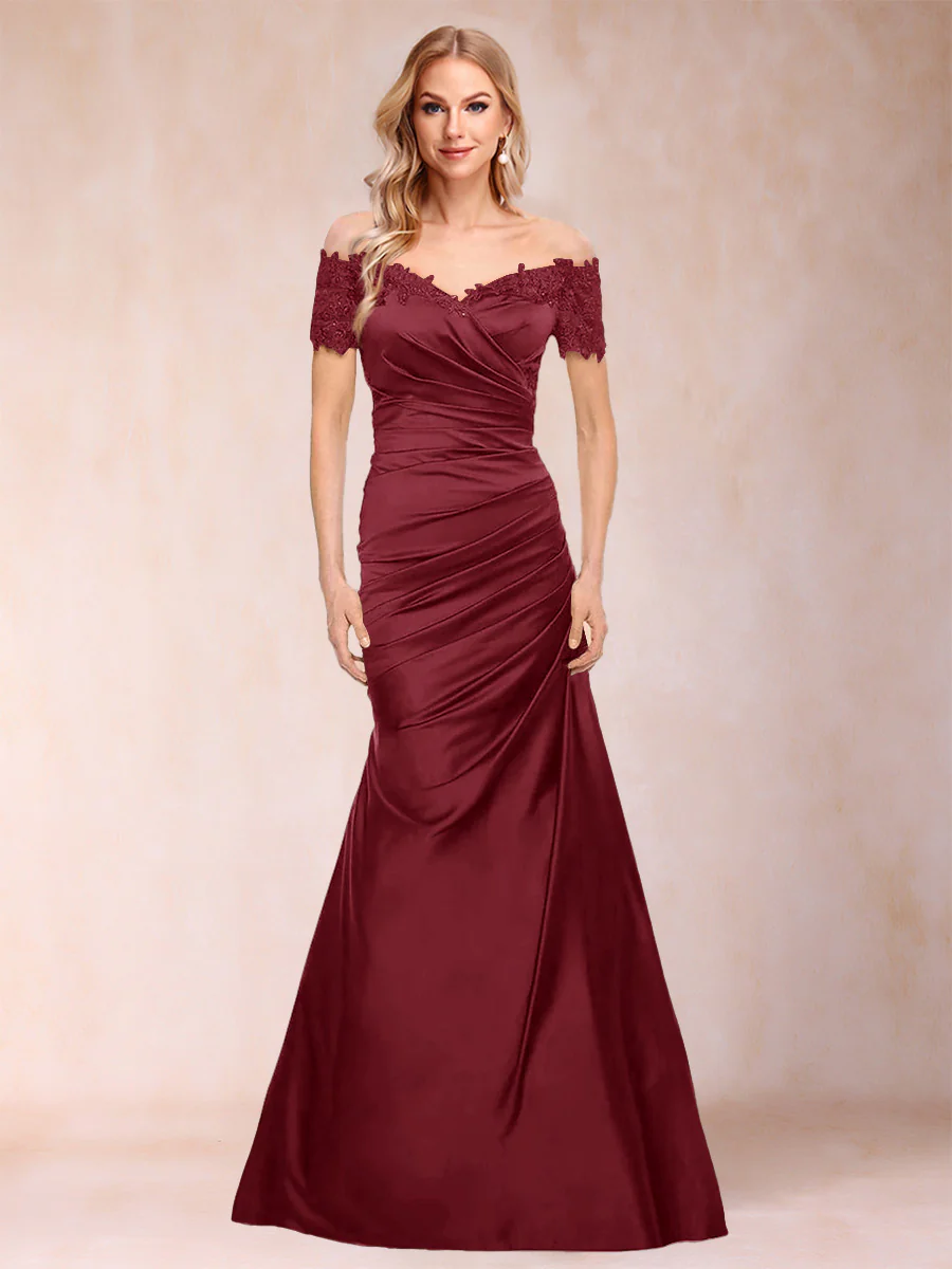 Trumpet/Mermaid Off-the-Shoulder Short Sleeves Mother of the Bride Dresses Applique - Image 23