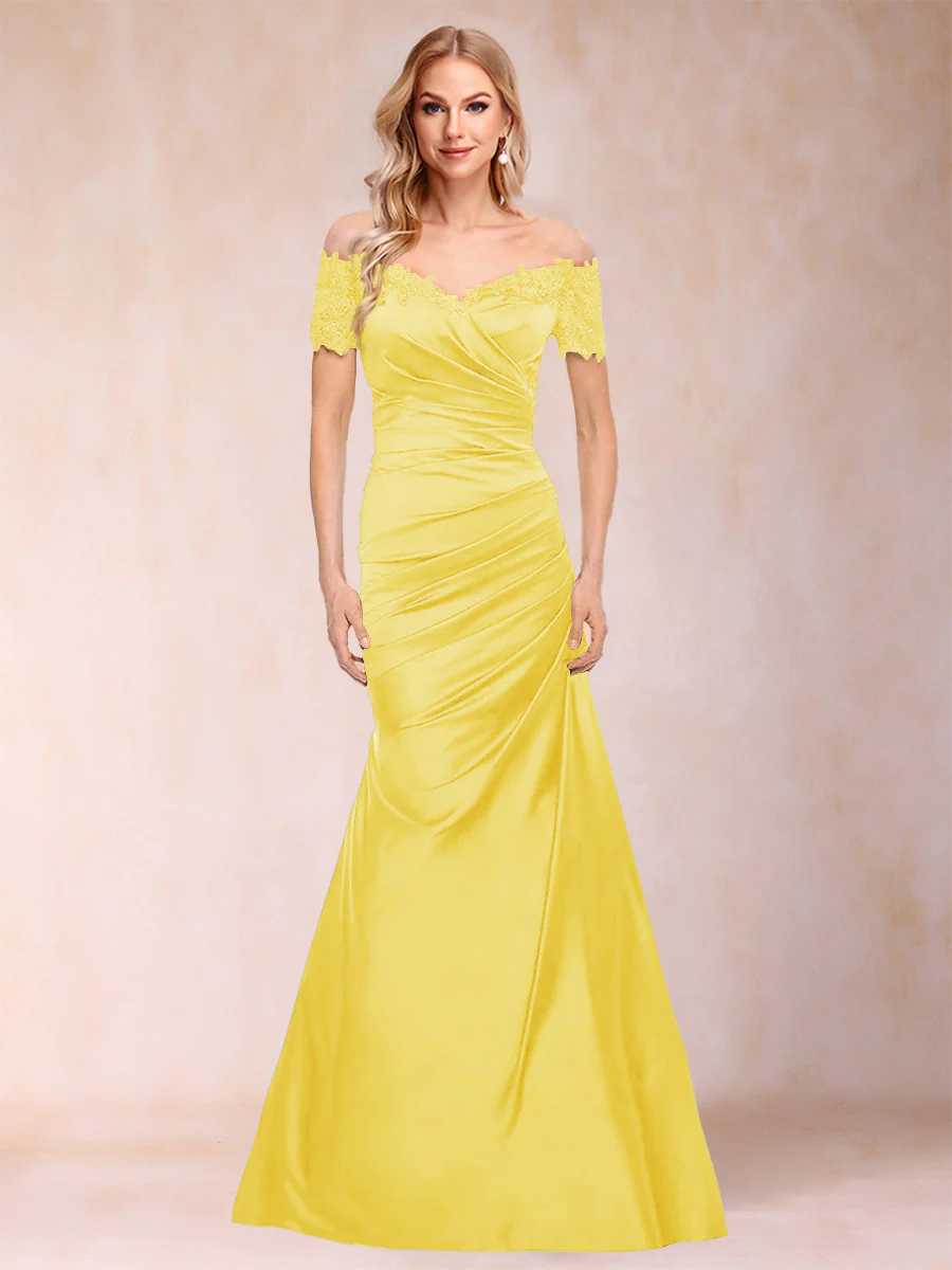 Trumpet/Mermaid Off-the-Shoulder Short Sleeves Mother of the Bride Dresses Applique - Image 56