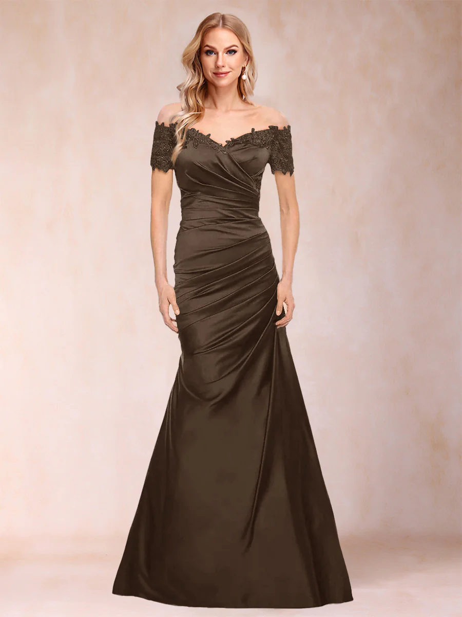 Trumpet/Mermaid Off-the-Shoulder Short Sleeves Mother of the Bride Dresses Applique - Image 7