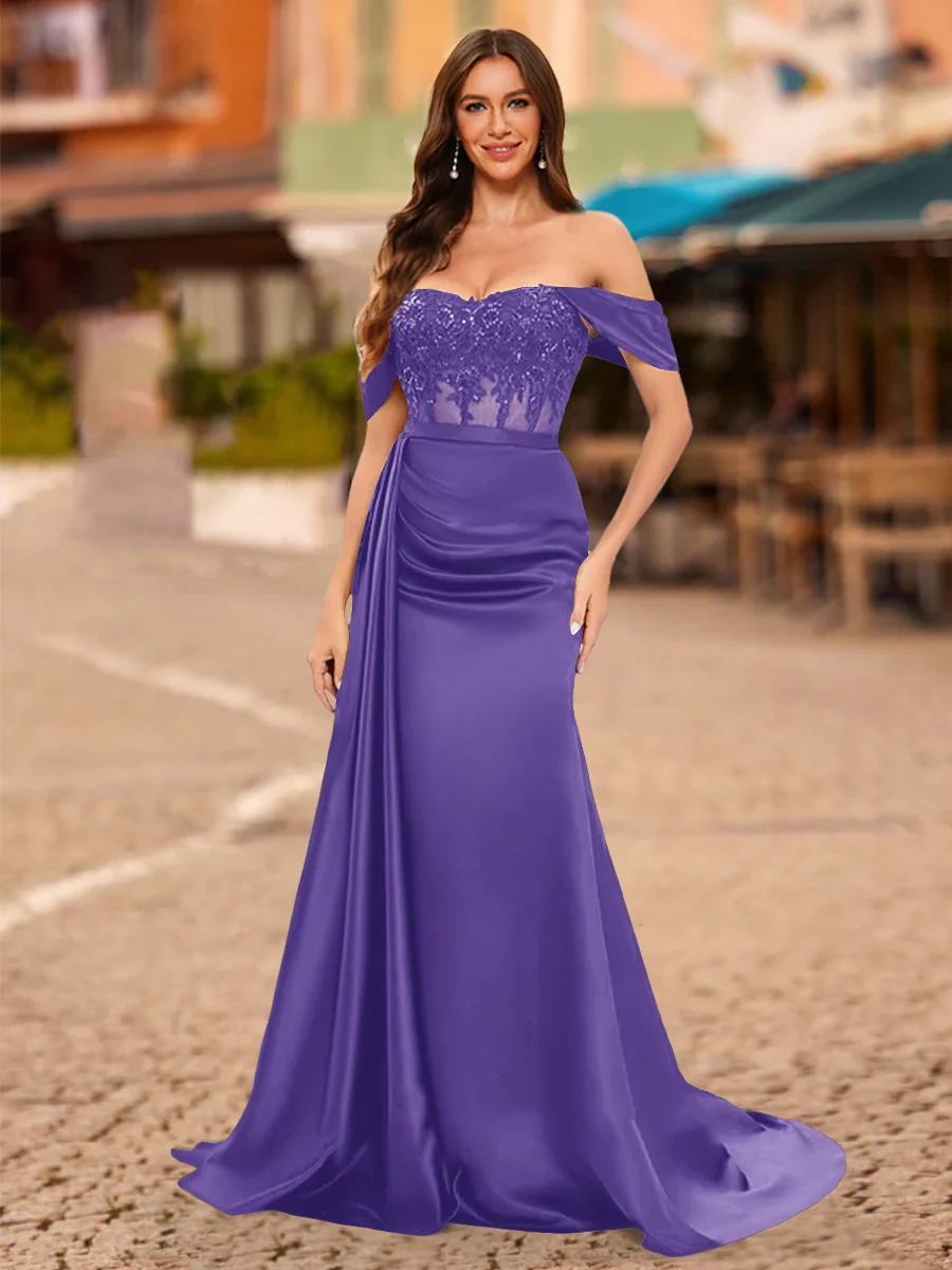 Trumpet/Mermaid Off-the-Shoulder Short Sleeves Sequins Prom Dresses - Image 38