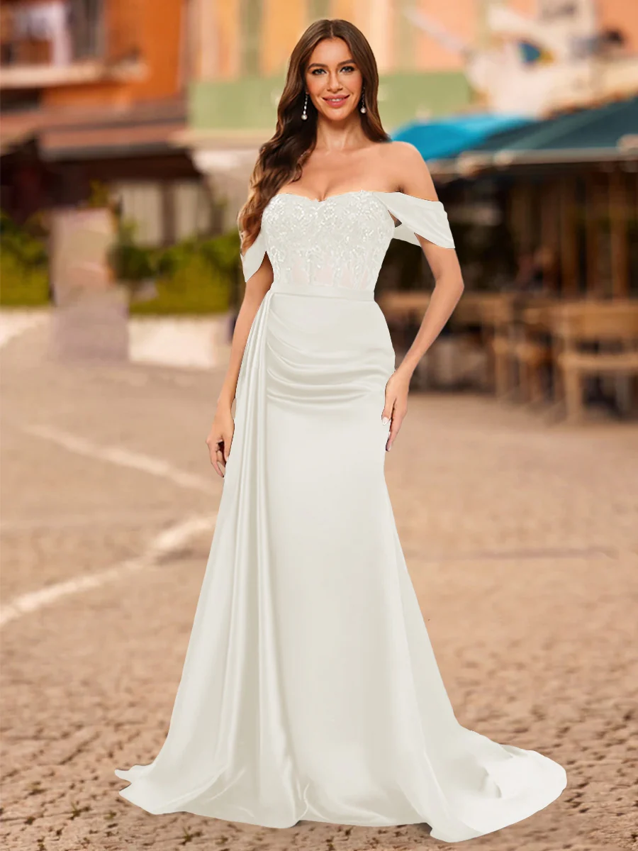 Trumpet/Mermaid Off-the-Shoulder Short Sleeves Sequins Prom Dresses - Image 6