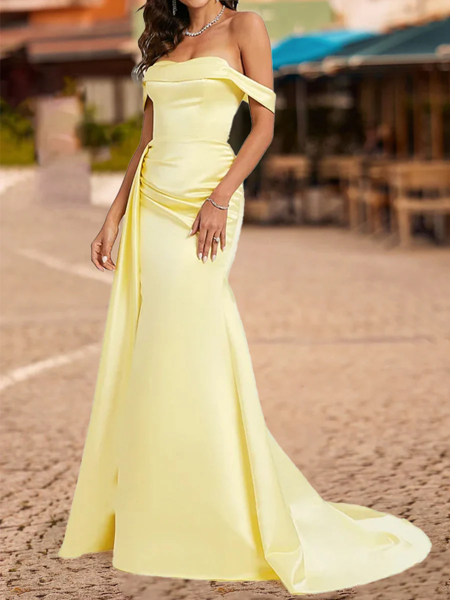 Trumpet/Mermaid Off-the-Shoulder Short Sleeves Split Side Prom Dresses - Image 3
