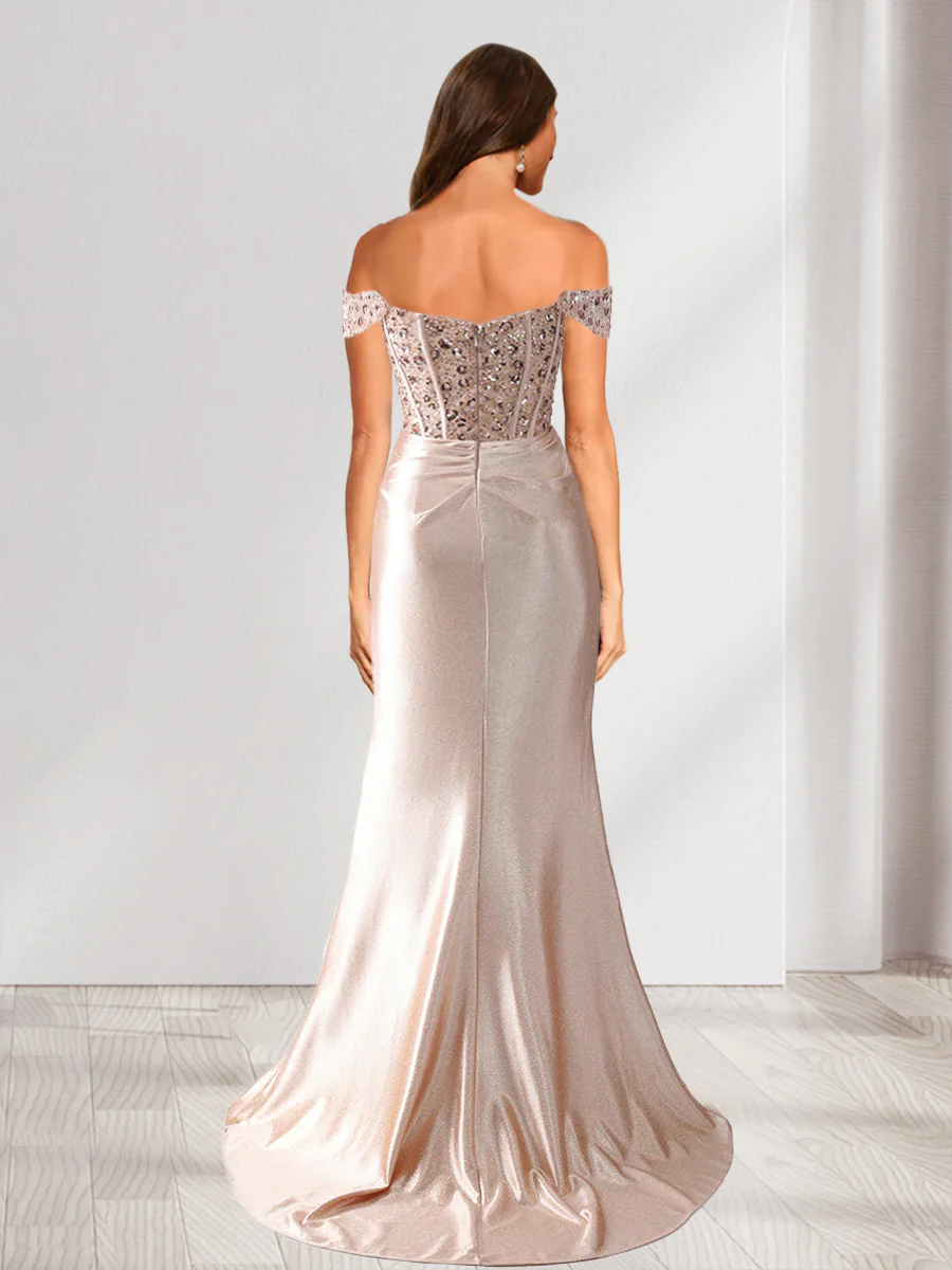 Trumpet/Mermaid Off-the-Shoulder Sleeveless Beading Prom Dresses - Image 2