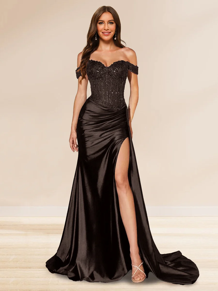 Trumpet/Mermaid Off-the-Shoulder Sweep Train Sequined Evening Dresses with Split Side - Image 10