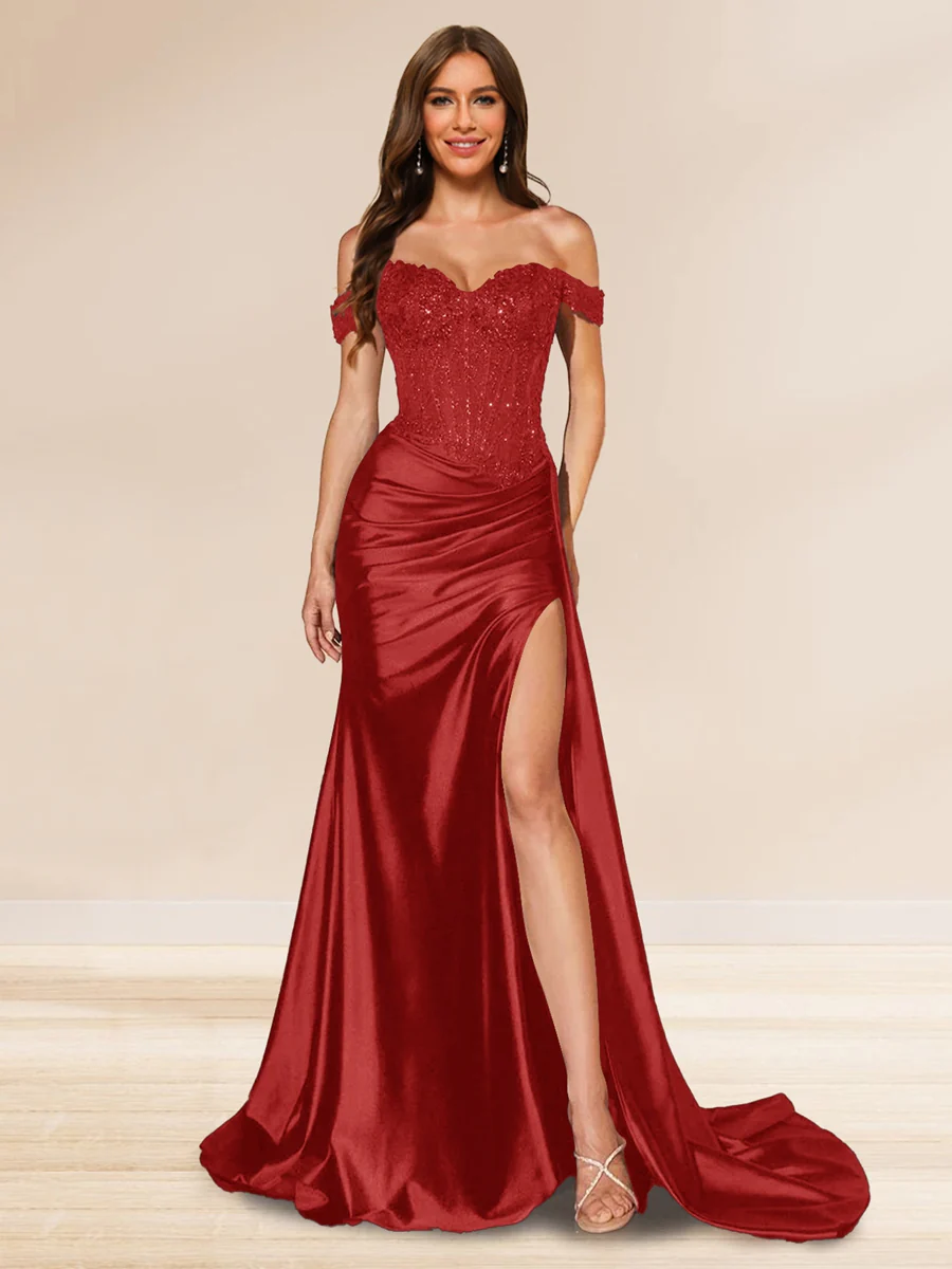 Trumpet/Mermaid Off-the-Shoulder Sweep Train Sequined Evening Dresses with Split Side - Image 14
