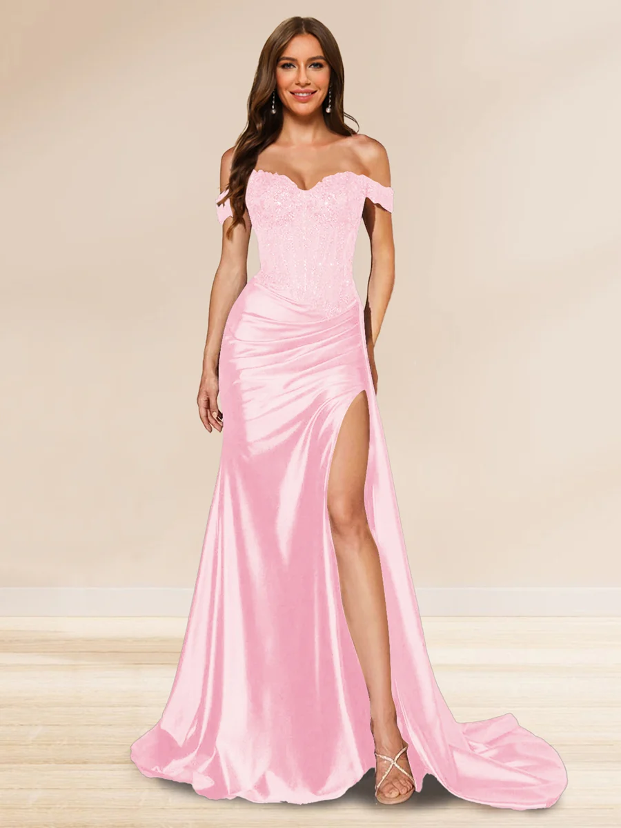 Trumpet/Mermaid Off-the-Shoulder Sweep Train Sequined Evening Dresses with Split Side - Image 25