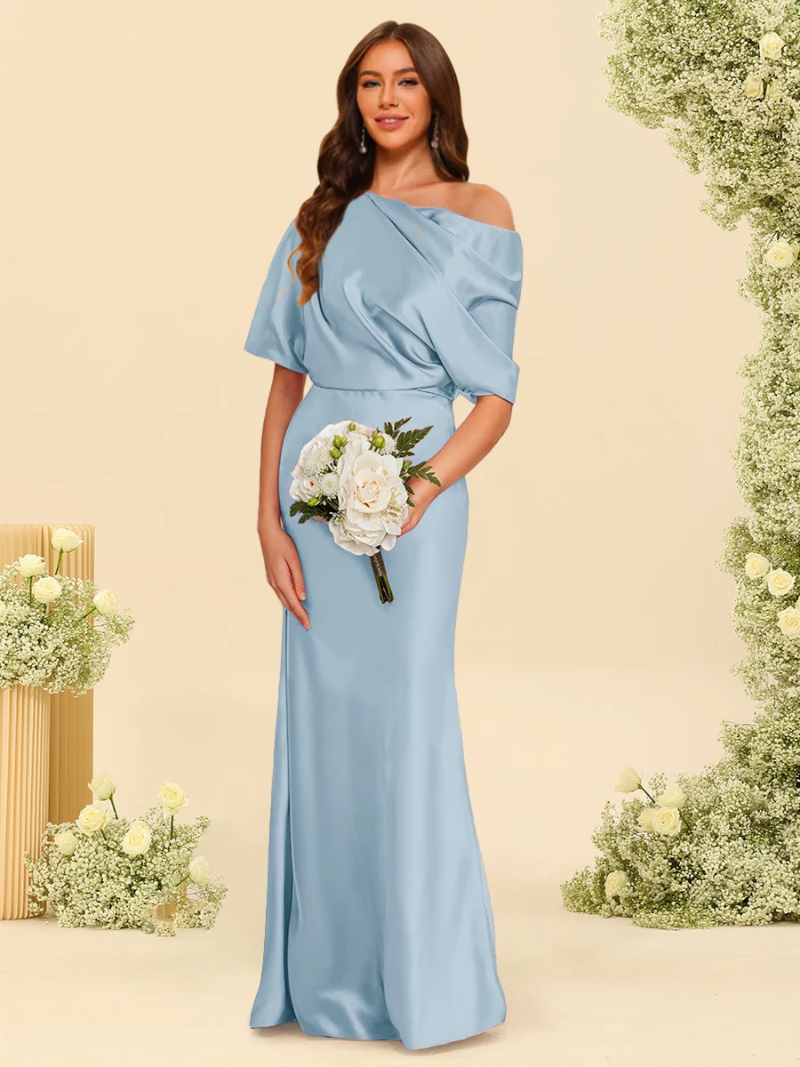 Trumpet/Mermaid One-Shoulder Half Sleeves Bridesmaid Dresses With Ruched - Image 26
