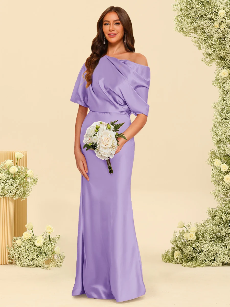 Trumpet/Mermaid One-Shoulder Half Sleeves Bridesmaid Dresses With Ruched - Image 31