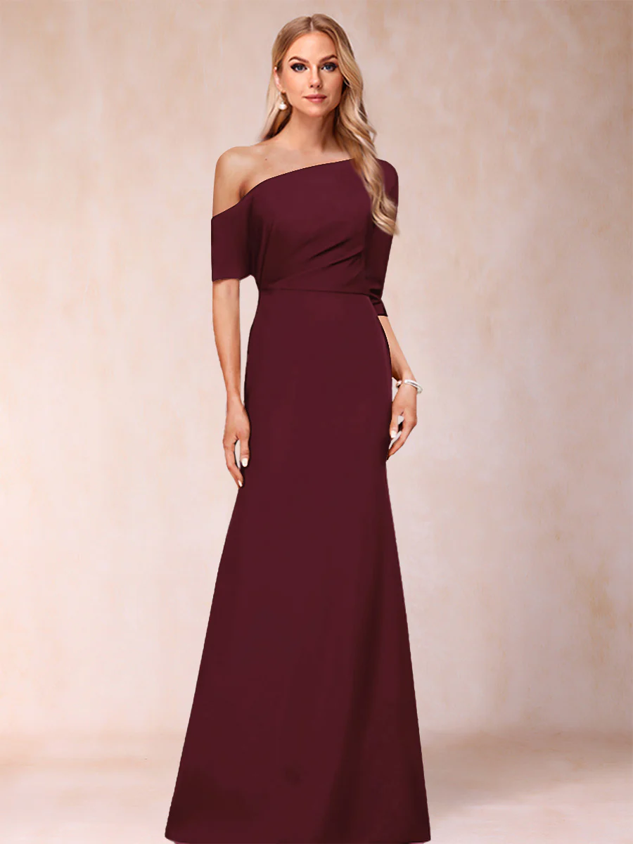 Trumpet/Mermaid One-Shoulder Half Sleeves Mother of the Bride Dresses with Ruched - Image 3