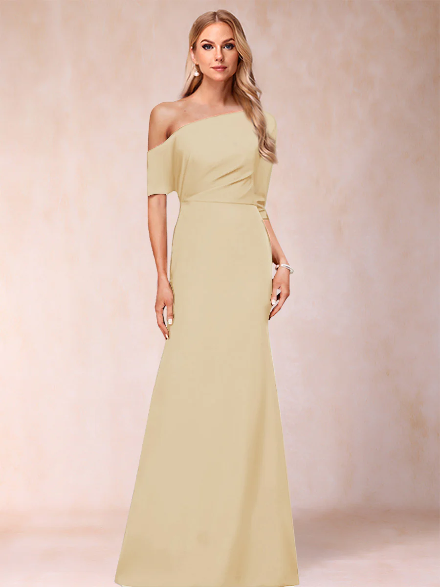Trumpet/Mermaid One-Shoulder Half Sleeves Mother of the Bride Dresses with Ruched - Image 5