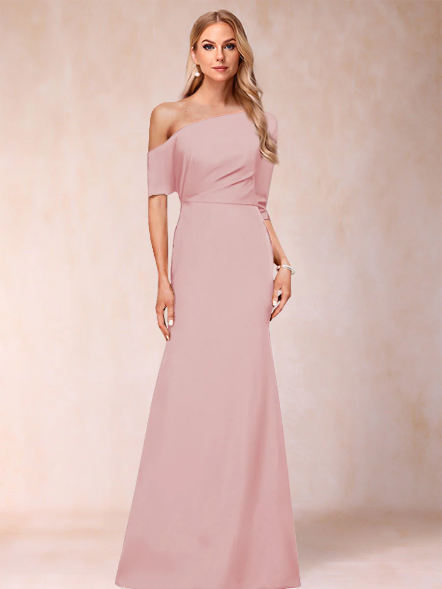 Trumpet/Mermaid One-Shoulder Half Sleeves Mother of the Bride Dresses with Ruched - Image 9