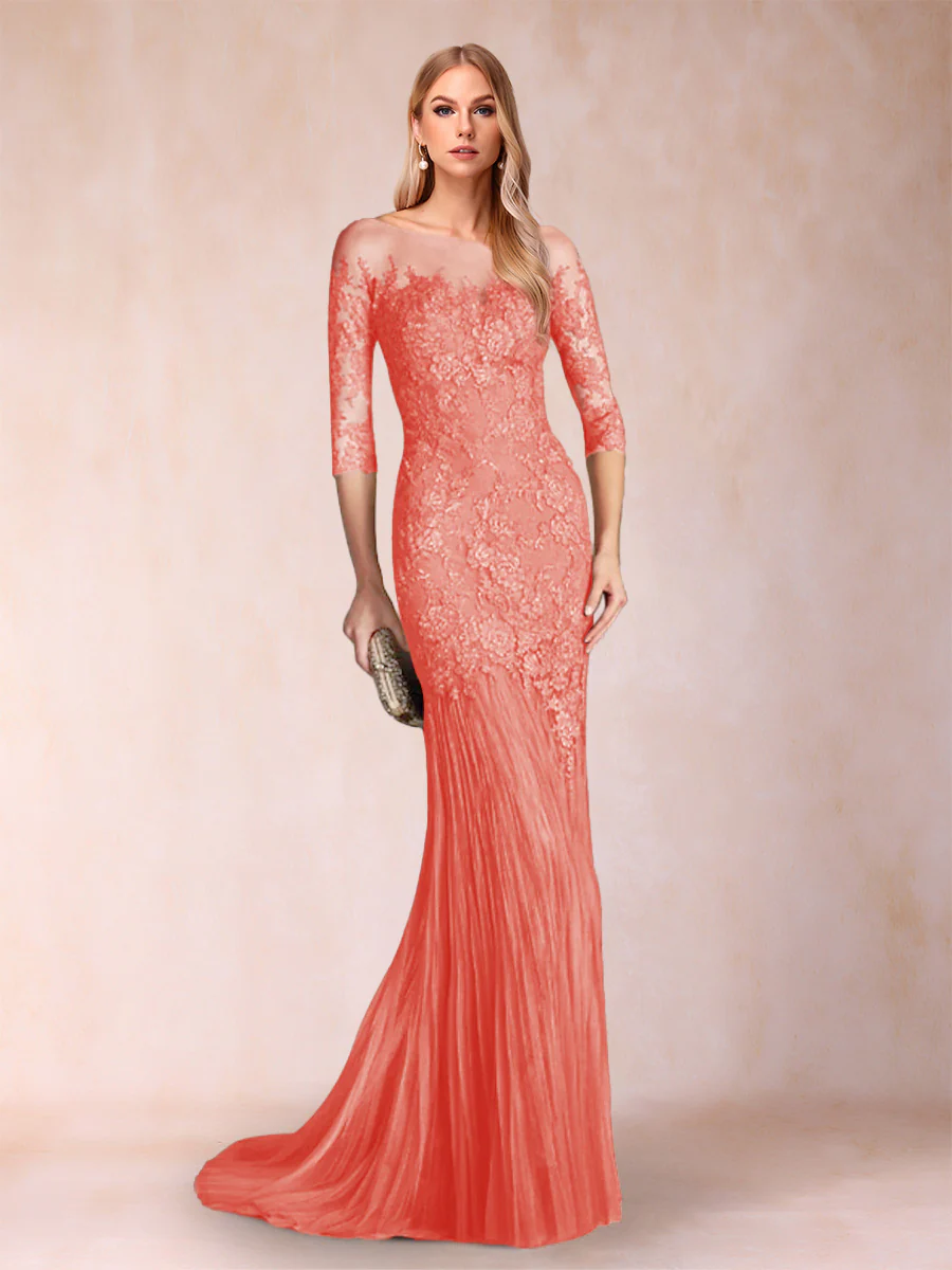 Trumpet/Mermaid Scoop 3/4 Sleeves Mother of the Bride Dresses with Applique - Image 11