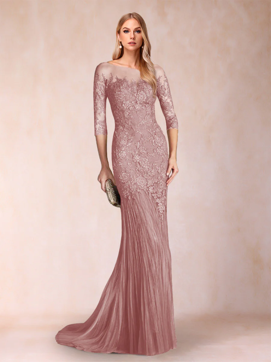 Trumpet/Mermaid Scoop 3/4 Sleeves Mother of the Bride Dresses with Applique - Image 15