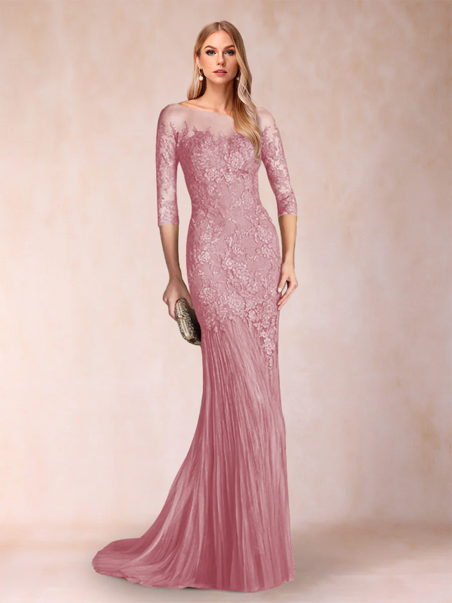 Trumpet/Mermaid Scoop 3/4 Sleeves Mother of the Bride Dresses with Applique - Image 38