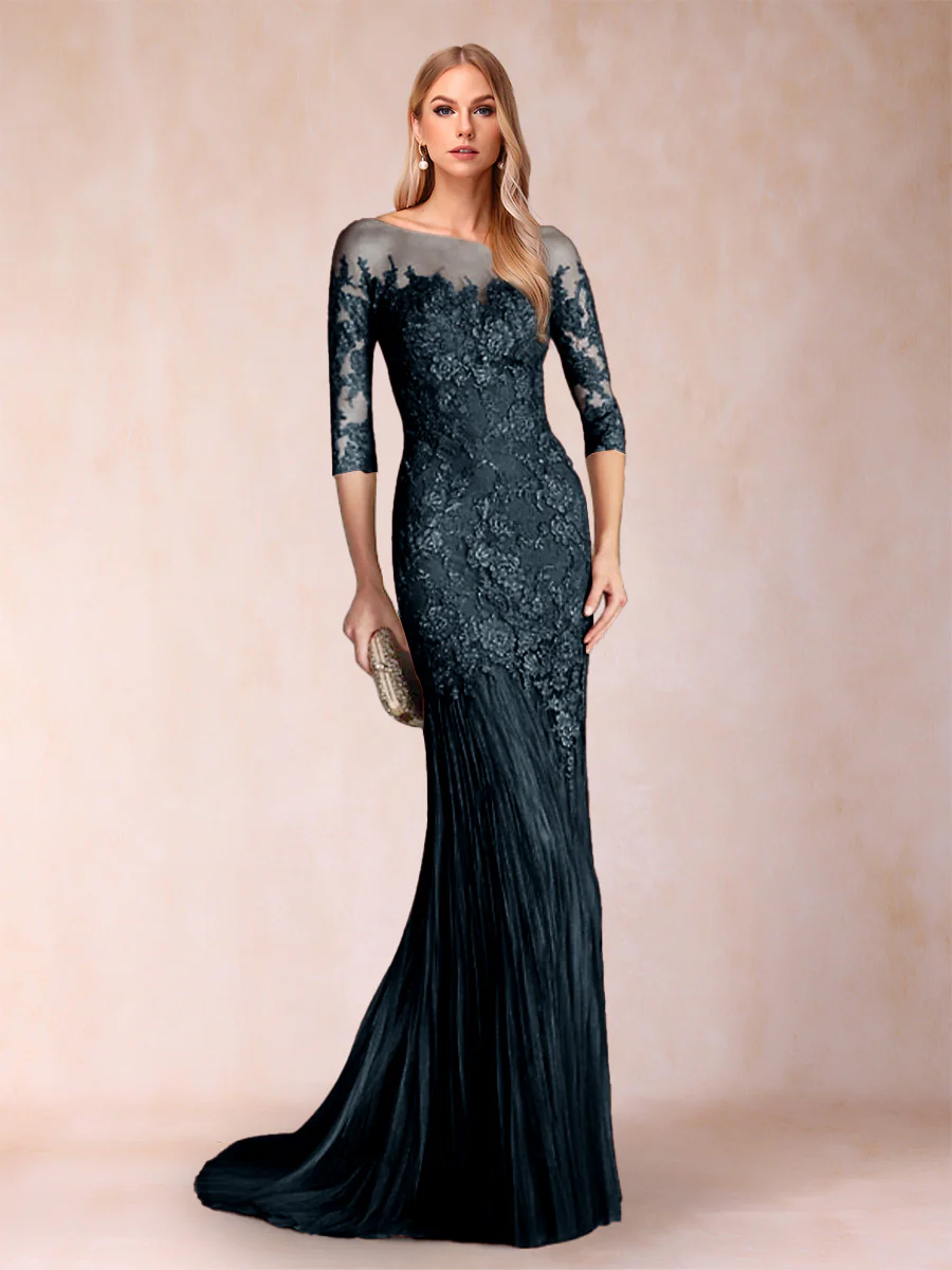 Trumpet/Mermaid Scoop 3/4 Sleeves Mother of the Bride Dresses with Applique - Image 43