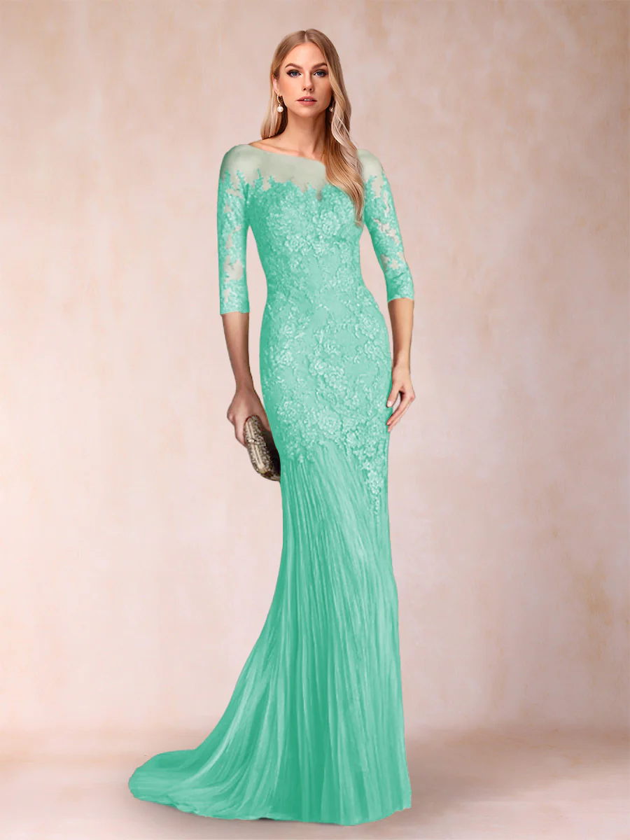 Trumpet/Mermaid Scoop 3/4 Sleeves Mother of the Bride Dresses with Applique - Image 63
