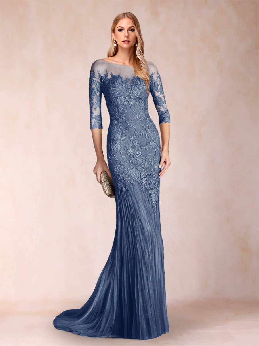 Trumpet/Mermaid Scoop 3/4 Sleeves Mother of the Bride Dresses with Applique - Image 64