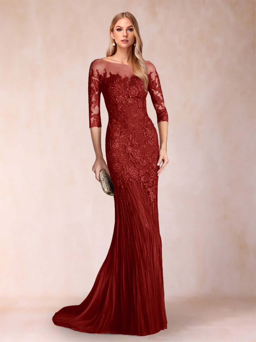 Trumpet/Mermaid Scoop 3/4 Sleeves Mother of the Bride Dresses with Applique - Image 70