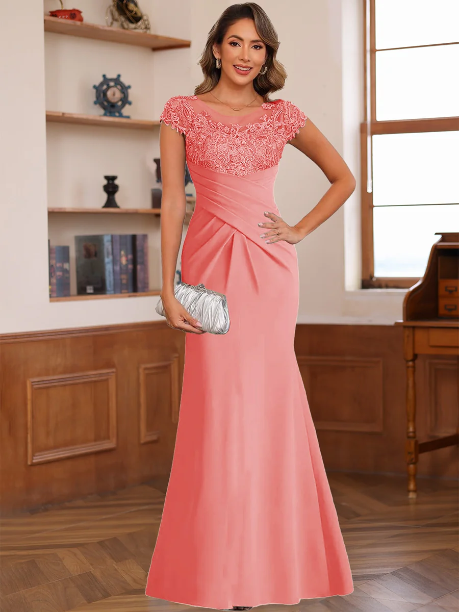 Trumpet/Mermaid Scoop Short Sleeves Chiffon Mother of the Bride Dresses with Applique - Image 11