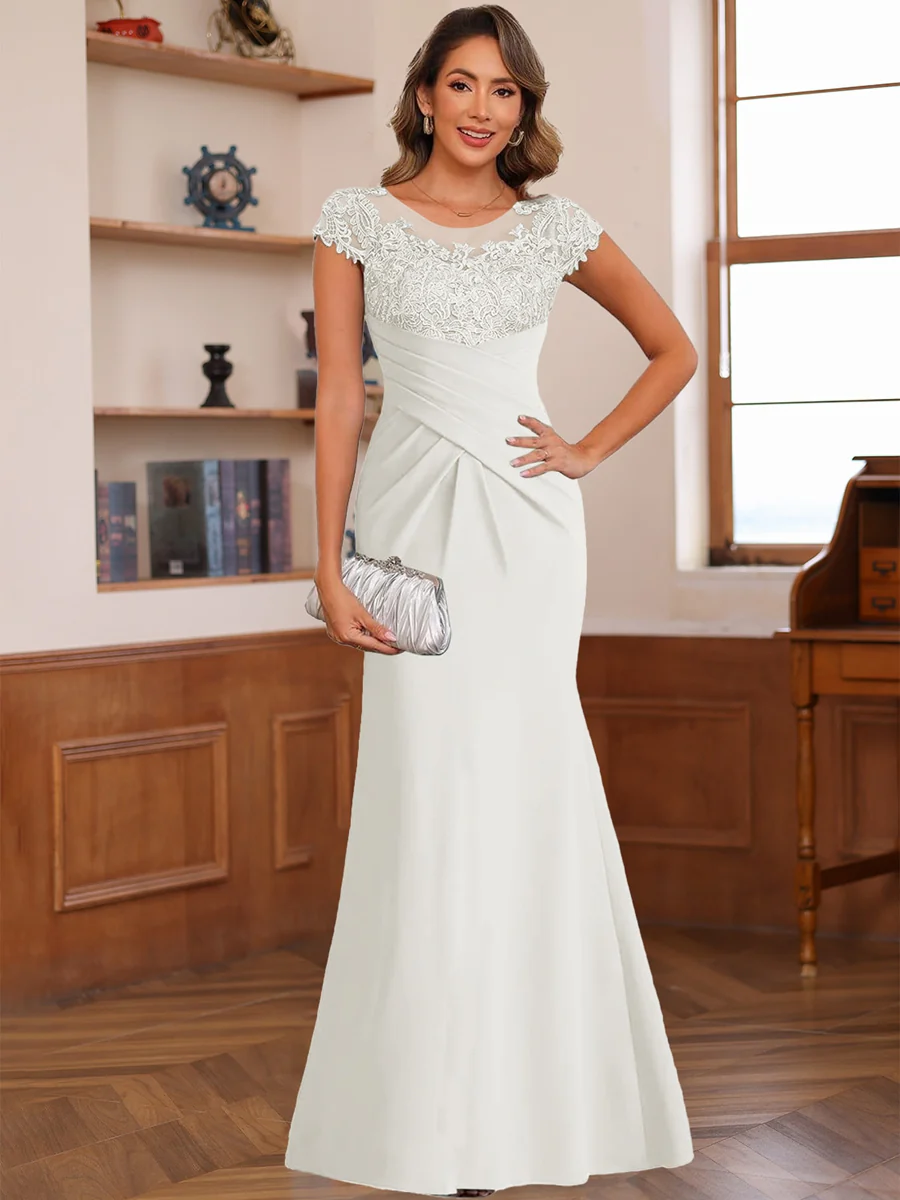 Trumpet/Mermaid Scoop Short Sleeves Chiffon Mother of the Bride Dresses with Applique - Image 20