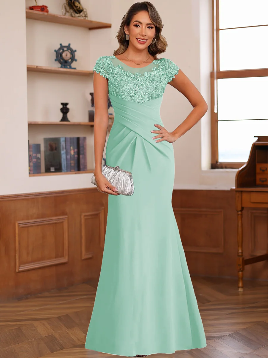 Trumpet/Mermaid Scoop Short Sleeves Chiffon Mother of the Bride Dresses with Applique - Image 29
