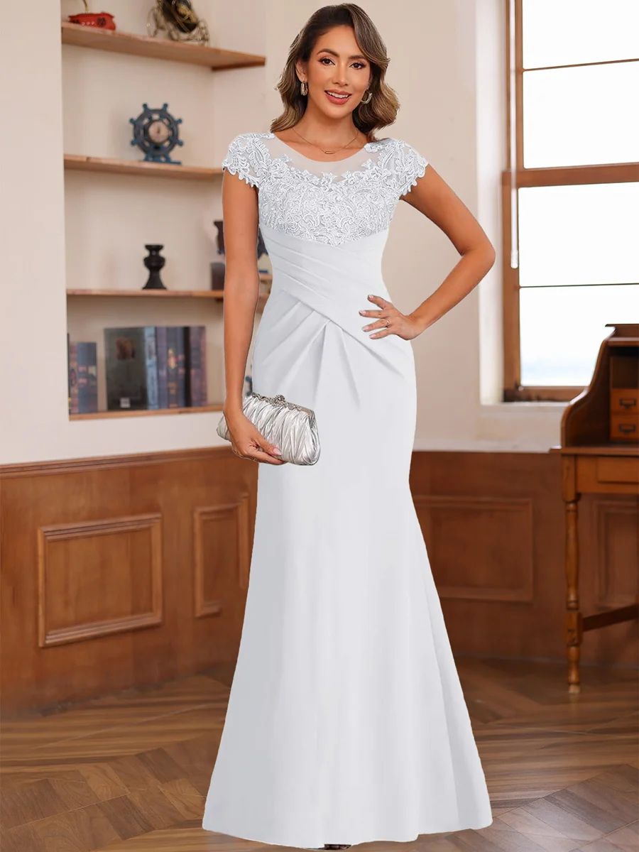Trumpet/Mermaid Scoop Short Sleeves Chiffon Mother of the Bride Dresses with Applique - Image 47