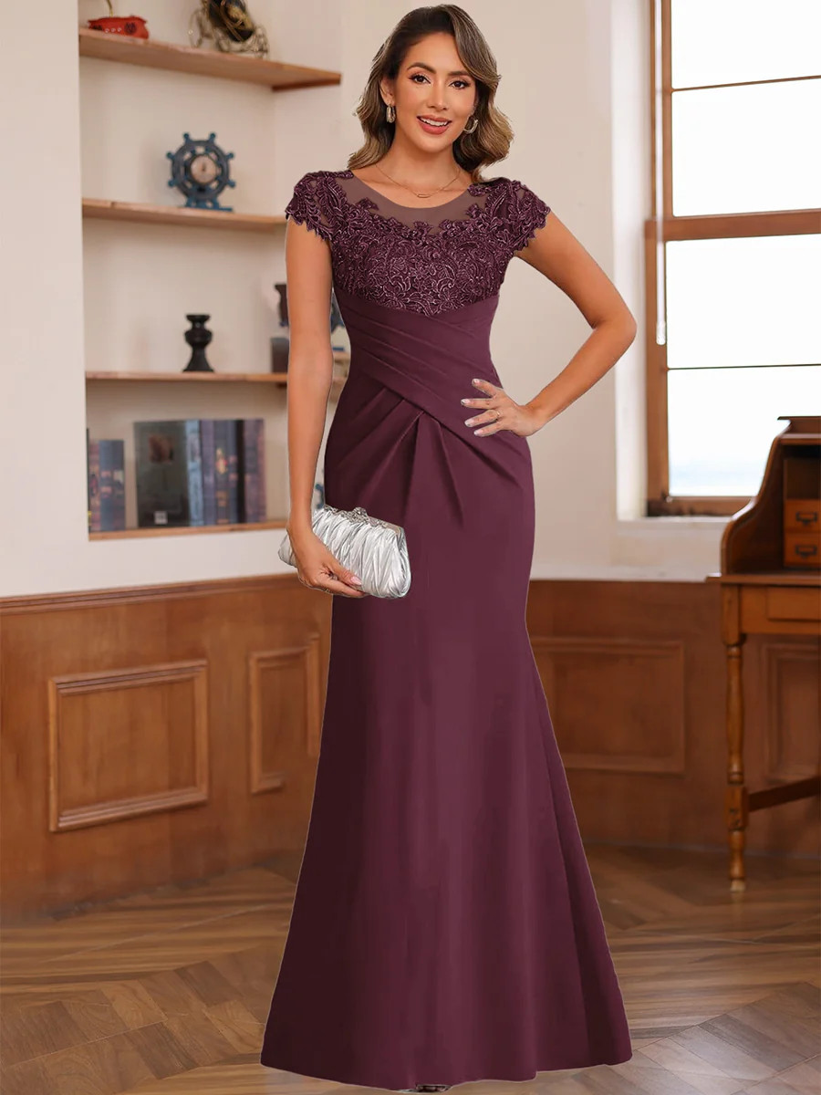 Trumpet/Mermaid Scoop Short Sleeves Chiffon Mother of the Bride Dresses with Applique - Image 7