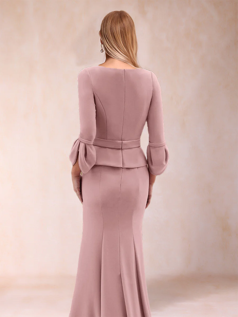 Trumpet/Mermaid Scoop Tulip Sleeves Mother of the Bride Dresses with Belt - Image 2