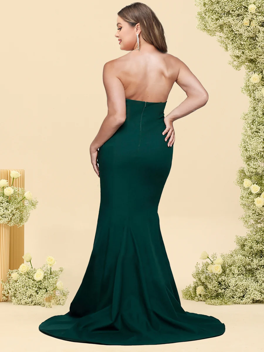 Trumpet/Mermaid Strapless Sleeveless Sweep train Plus Size Bridesmaid Dresses with Split Side - Image 2
