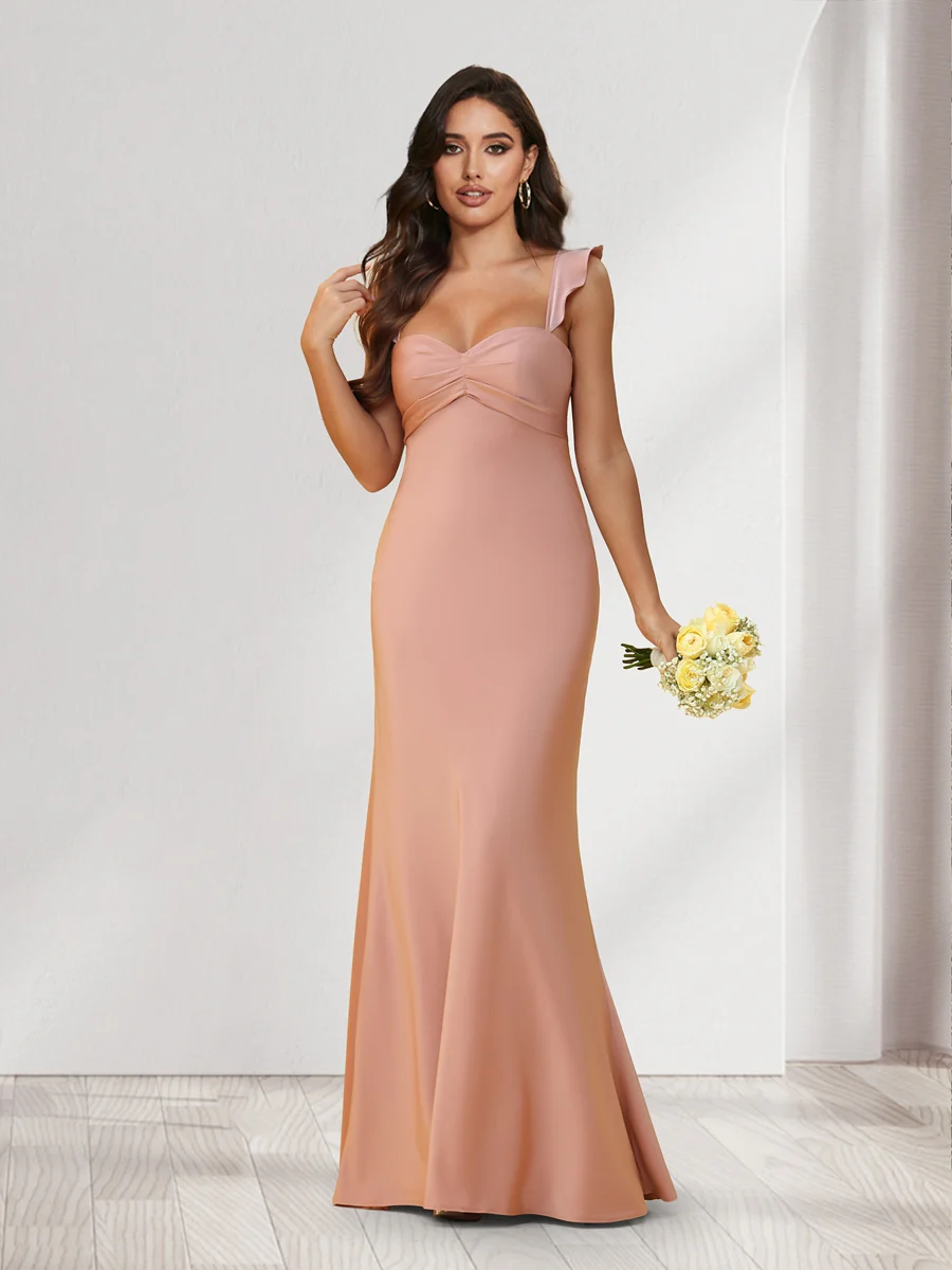Trumpet/Mermaid Sweetheart Floor-Length Ruched Bridesmaid Dresses - Image 3